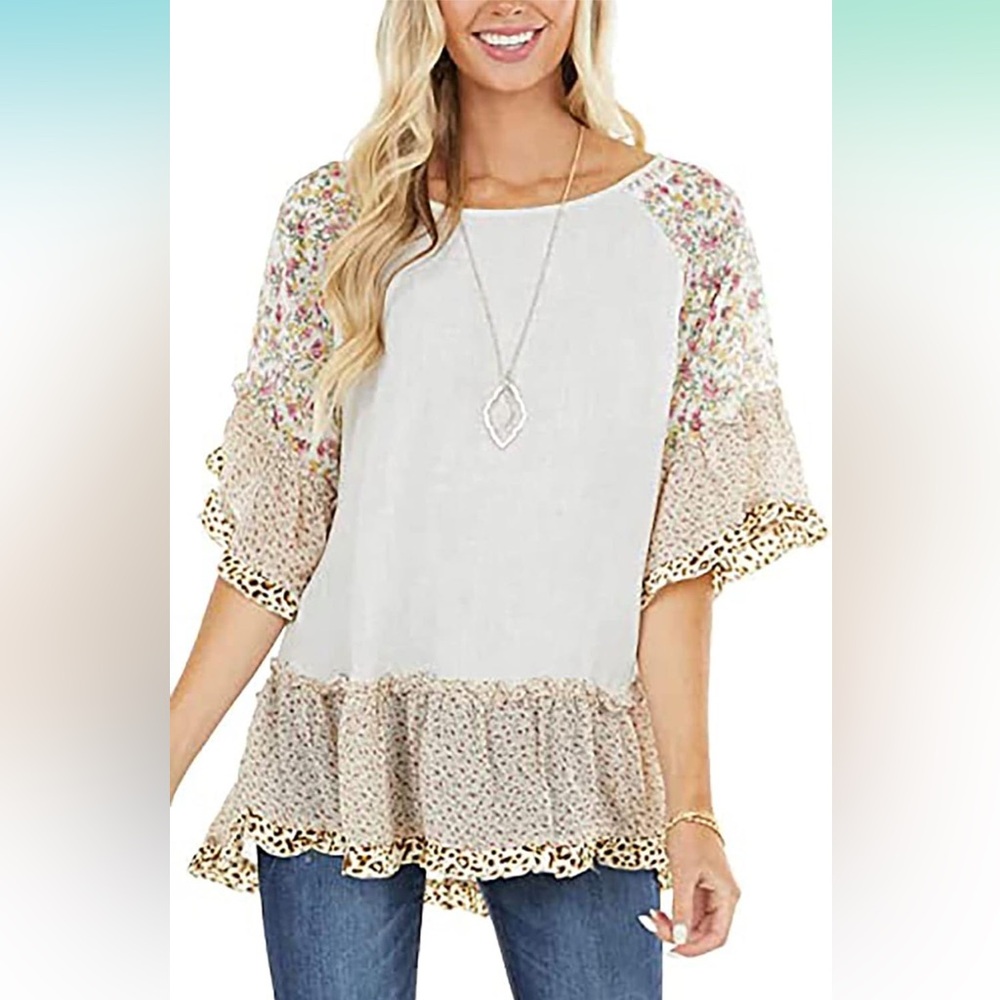 Umgee Floral and Cream Ruffle Blouse